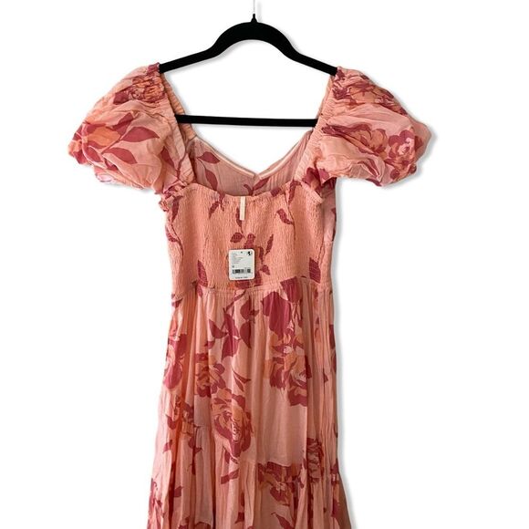 NWT Free People Sundrenched Short Sleeve Maxi Dress in pink combo cotton M - Picture 9 of 14